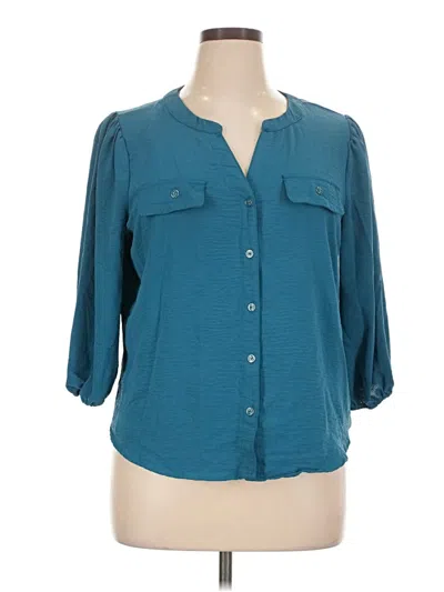 Pre-owned Adrienne Vittadini 3/4 Sleeve Blouse In Teal