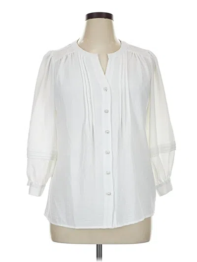 Pre-owned Adrienne Vittadini 3/4 Sleeve Blouse In White