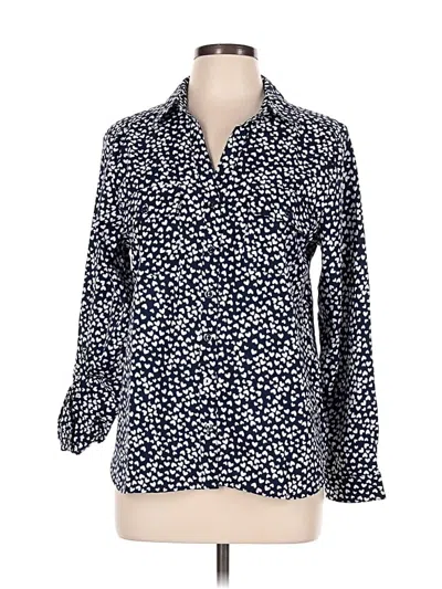 Pre-owned Adrienne Vittadini 3/4 Sleeve Button Down Shirt In Blue
