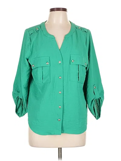 Pre-owned Adrienne Vittadini 3/4 Sleeve Button Down Shirt In Green