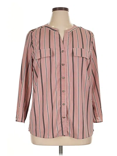 Pre-owned Adrienne Vittadini 3/4 Sleeve Button Down Shirt In Pink