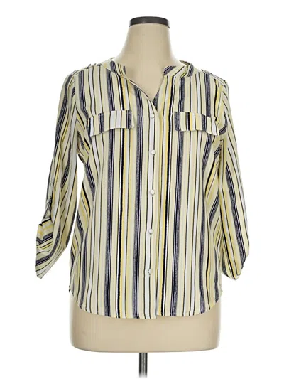 Pre-owned Adrienne Vittadini 3/4 Sleeve Button Down Shirt In Yellow