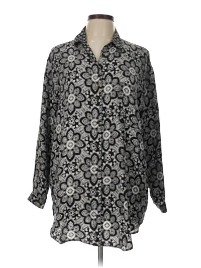 Pre-owned Adrienne Vittadini 3/4 Sleeve Silk Top Silver Paisley Pattern Collared Neckline Tops