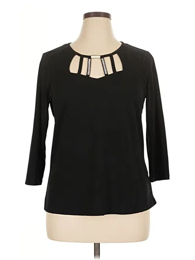 Adrienne Vittadini 3/4 Sleeve Top Black Keyhole Neckline Tops