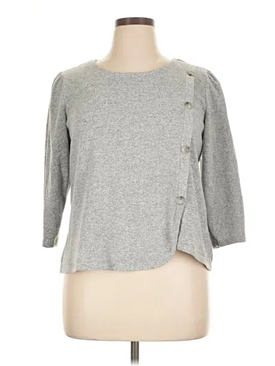 Pre-owned Adrienne Vittadini 3/4 Sleeve Top Gray Square Neckline Tops