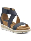Adrienne Vittadini Cecilia-1 Womens Faux Leather Cork Wedge Sandals In Blue