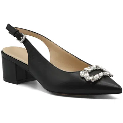 Adrienne Vittadini Gizzi Womens Faux Leather Block Heel Slingback Heels In Black