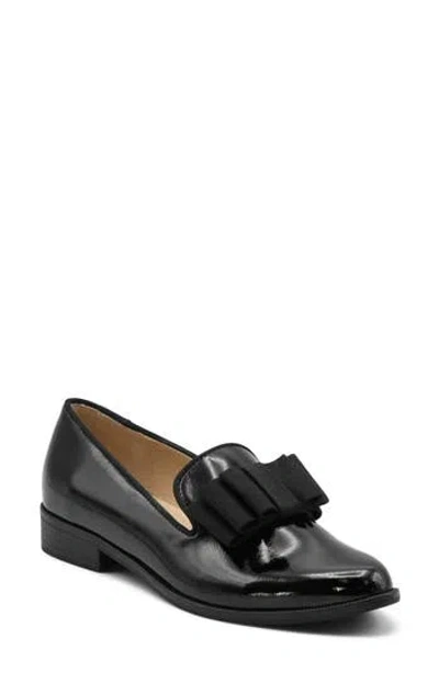 Adrienne Vittadini Hachi Grosgrain Bow Loafer In Black Patent