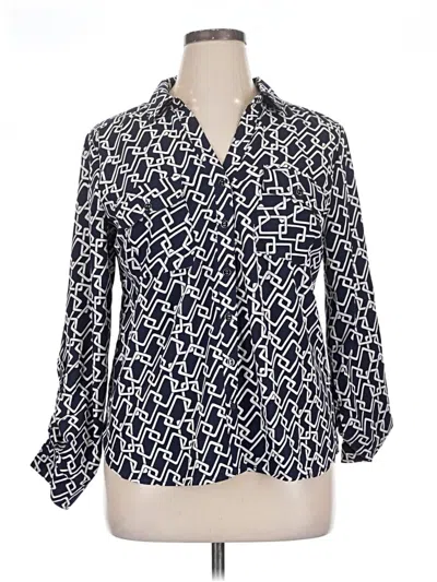 Pre-owned Adrienne Vittadini Long Sleeve Blouse In Blue