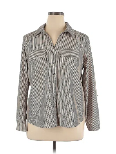 Pre-owned Adrienne Vittadini Long Sleeve Blouse In Gray