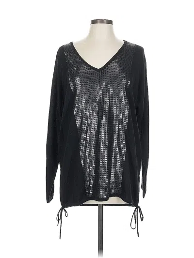 Pre-owned Adrienne Vittadini Long Sleeve Top Black V Neck Tops