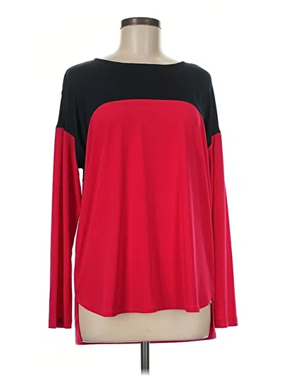 Pre-owned Adrienne Vittadini Long Sleeve Top Red Color Block Pattern Boatneck Tops