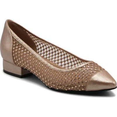 Adrienne Vittadini Patel Crystal Flat In Champagne Mesh