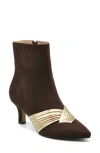 Adrienne Vittadini Pazzi Pleated Kitten Heel Bootie In Brown