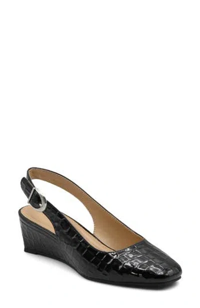 Adrienne Vittadini Pesky Croc Embossed Faux Leather Slingback Wedge Pump In Black Cp