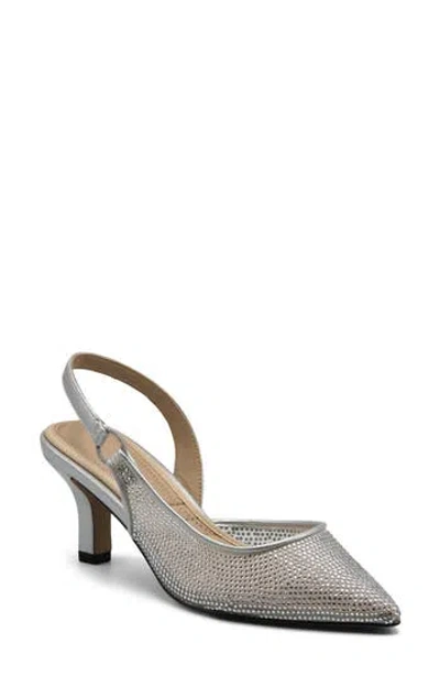 Adrienne Vittadini Piperrs Crystal Kitten Heel Slingback Pump In Silver