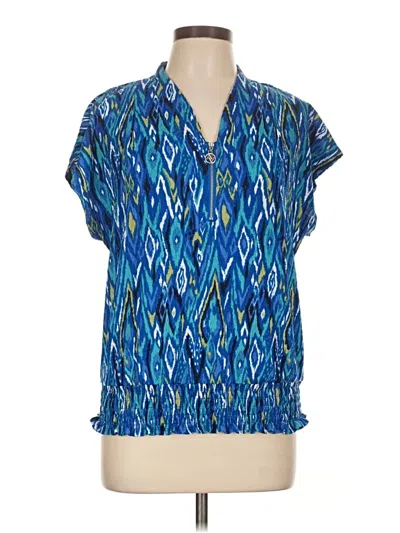 Pre-owned Adrienne Vittadini Short Sleeve Blouse In Blue