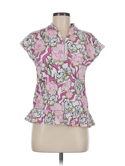 Pre-owned Adrienne Vittadini Short Sleeve Blouse In Pink
