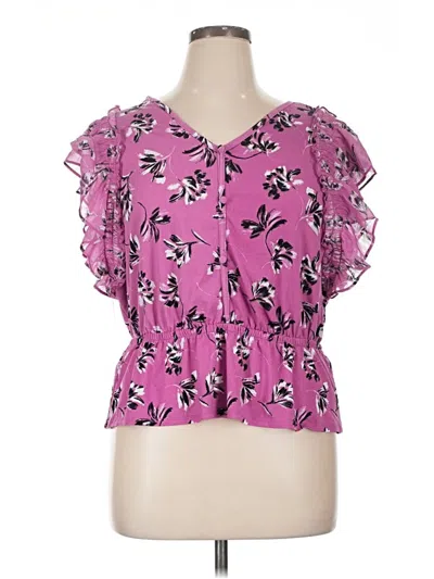 Pre-owned Adrienne Vittadini Short Sleeve Blouse In Pink