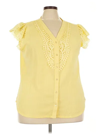 Pre-owned Adrienne Vittadini Short Sleeve Blouse In Yellow