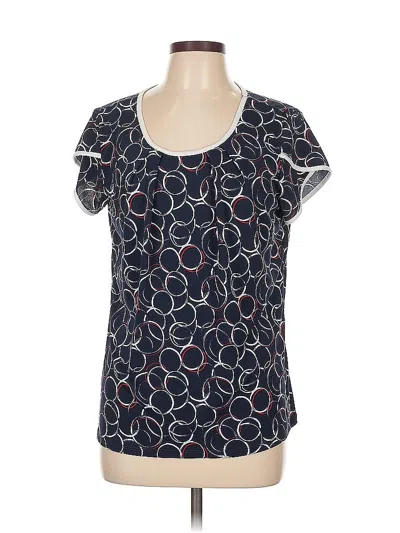 Pre-owned Adrienne Vittadini Short Sleeve Top Blue Hearts Pattern Sweetheart Neckline Tops