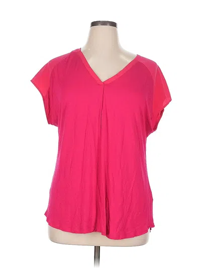 Pre-owned Adrienne Vittadini Short Sleeve Top Pink V Neck Tops