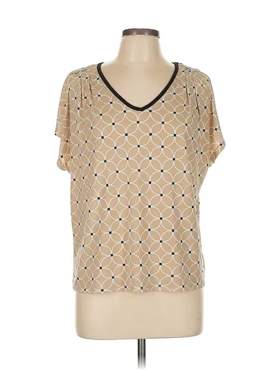 Pre-owned Adrienne Vittadini Short Sleeve Top Tan V Neck Tops In Brown