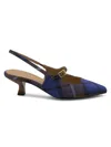 Adrienne Vittadini Women's Scooter Kitten Heel Plaid Pumps In Blue Tan