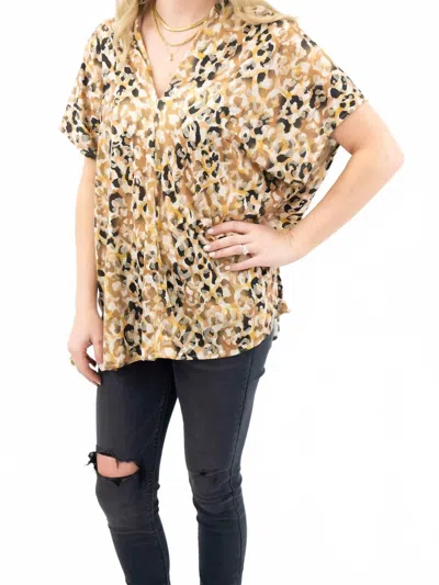 Adrienne V-neck Shimmer Top In Cheetah In Brown