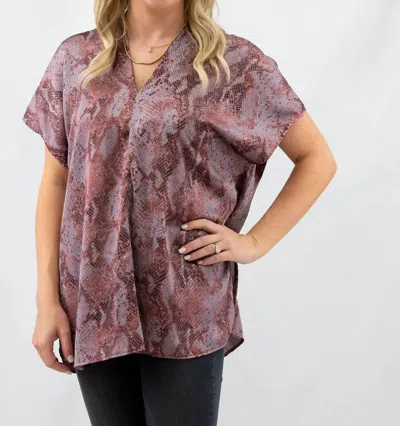 Adrienne V-neck Snake Print Top In Purple/burgundy In Pink