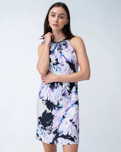 Adrienne Women's  Landau Dress Purple Floral Halter Neck Sleeveless Fts1054 In Multi