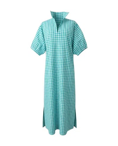 Adrienne Women's Blakely Seer Gingham Dress In Teal Green In Blue