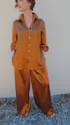 Adrienne Women's Satin Pants In Copper In Brown