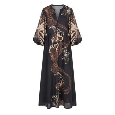Adrift Clothing Women's Black Greer Billow Dress In Floral Terrain