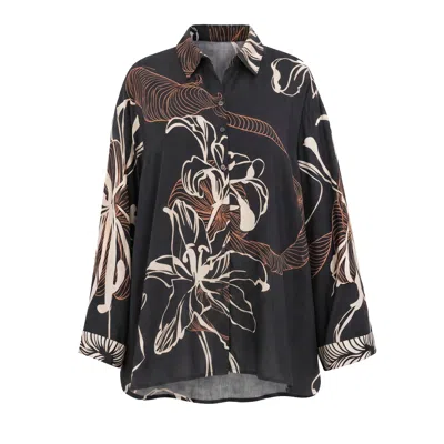 Adrift Clothing Women's Black Jane Collared Shirt In Floral Terrain