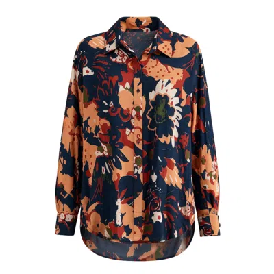 Adrift Clothing Women's Blue Bowie Cotton Silk Oversized Shirt In Wildwood