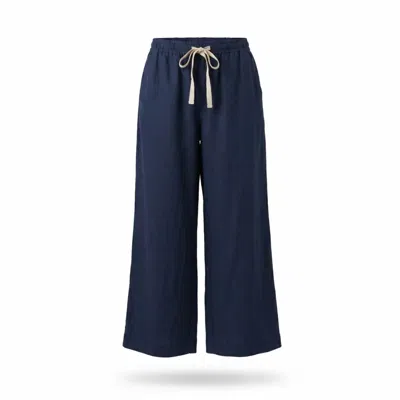 Adrift Clothing Women's Blue Breezy Relaxed Linen Pant In Navy