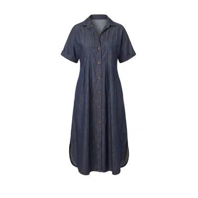 Adrift Clothing Women's Blue Bridget Chambray Pleated Dress In Dark Wash
