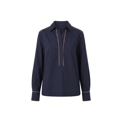 Adrift Clothing Women's Blue Ella Collared Top In Navy Outline