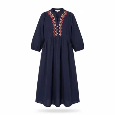 Adrift Clothing Women's Blue Elodie Smock Dress In Nocturne