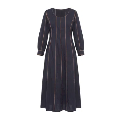 Adrift Clothing Women's Blue Eva Panelled Dress In Navy Outline