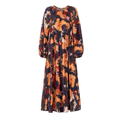 Adrift Clothing Women's Blue Freya Cotton Silk Reversible Dress In Wildwood