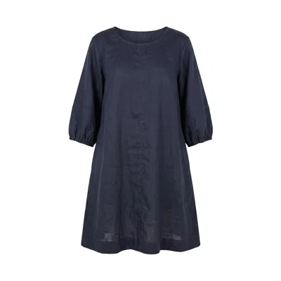 Adrift Clothing Women's Blue Hazel Short Linen Shift Dress In Navy