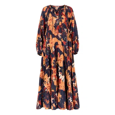 Adrift Clothing Women's Blue Layla Cotton Silk Tiered Dress In Wildwood