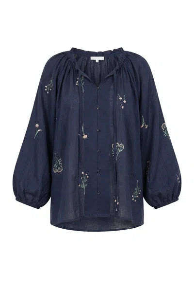 Adrift Clothing Women's Blue Nova Neck Tie Blouse In Seraphine