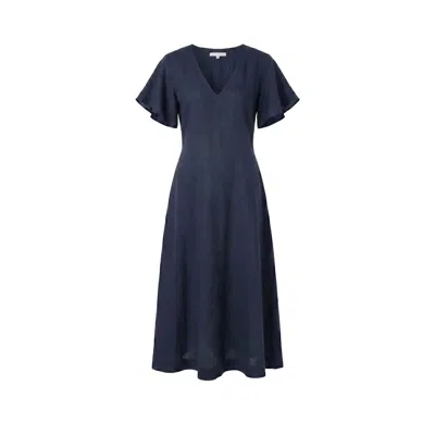 Adrift Clothing Women's Blue Tatum Linen Flutter Sleeve Dress In Navy