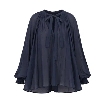 Adrift Clothing Women's Blue Wren Billow Sleeve Blouse In Navy