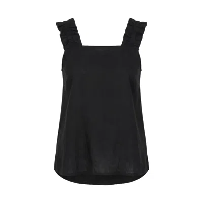 Adrift Clothing Women's Claire Linen Summer Top In Black In Blue