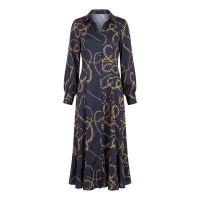Adrift Clothing Women's Gold / Blue Greta Collared Dress In Meridian In Gold/blue