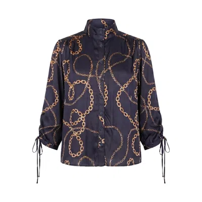 Adrift Clothing Women's Gold / Blue Romi High Neck Shirt In Meridian In Gold/blue